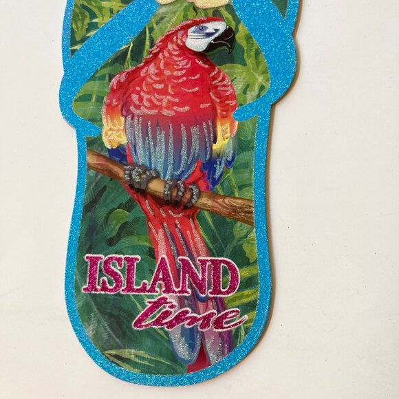 ISLAND TIME Tiki Bar Sign Wall Door Beach Decor Parrots Flip Flop Hibiscus - Picture 5 of 9